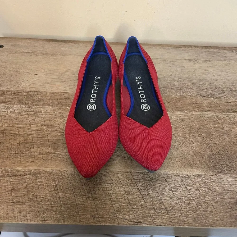 Rothy's "The Point" Pointed Toe chili Red Slip On ballerina Flats Shoes 9 - Picture 4 of 8
